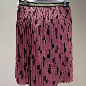 Gucci Pleated Pink Glitter Midi Skirt with Black Velvet Accent